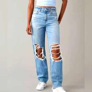 American Eagle Strigid Short High Rise Baggy Straight Outfitters Jeans